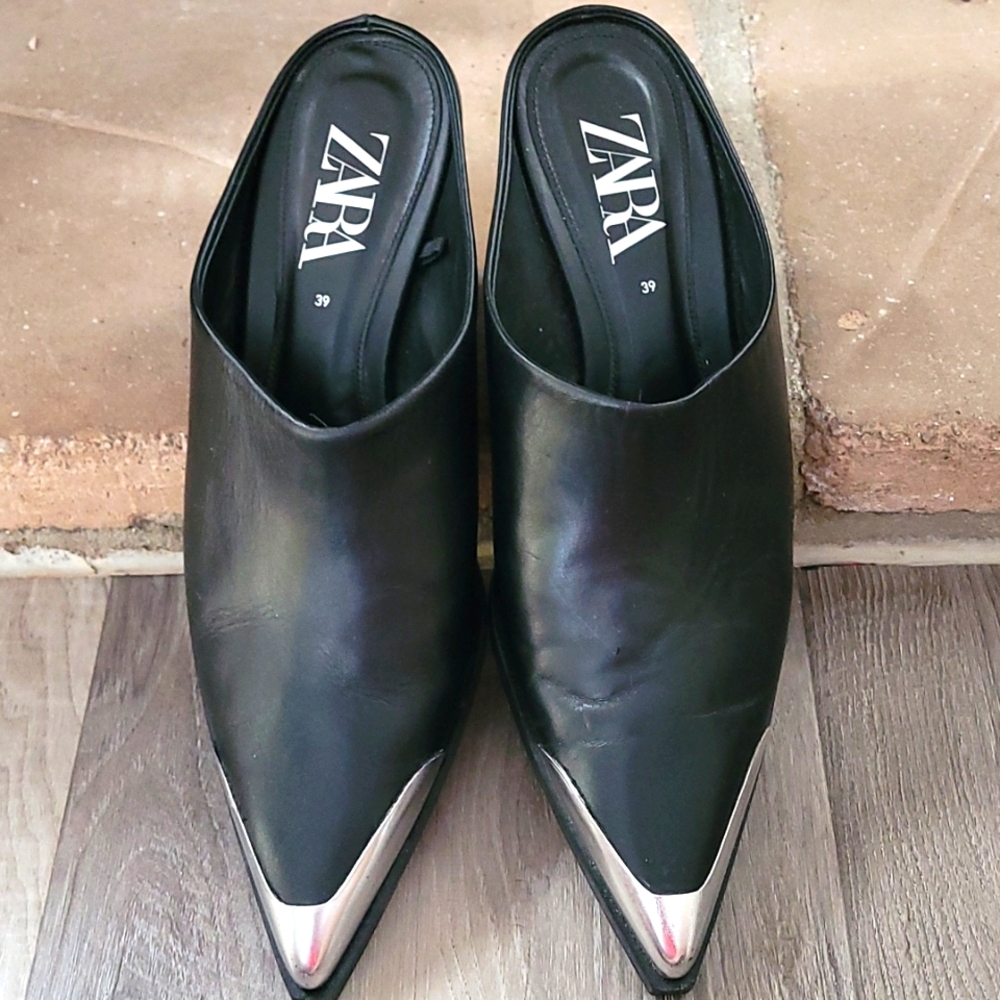 ZARA BLACK LEATHER MULE